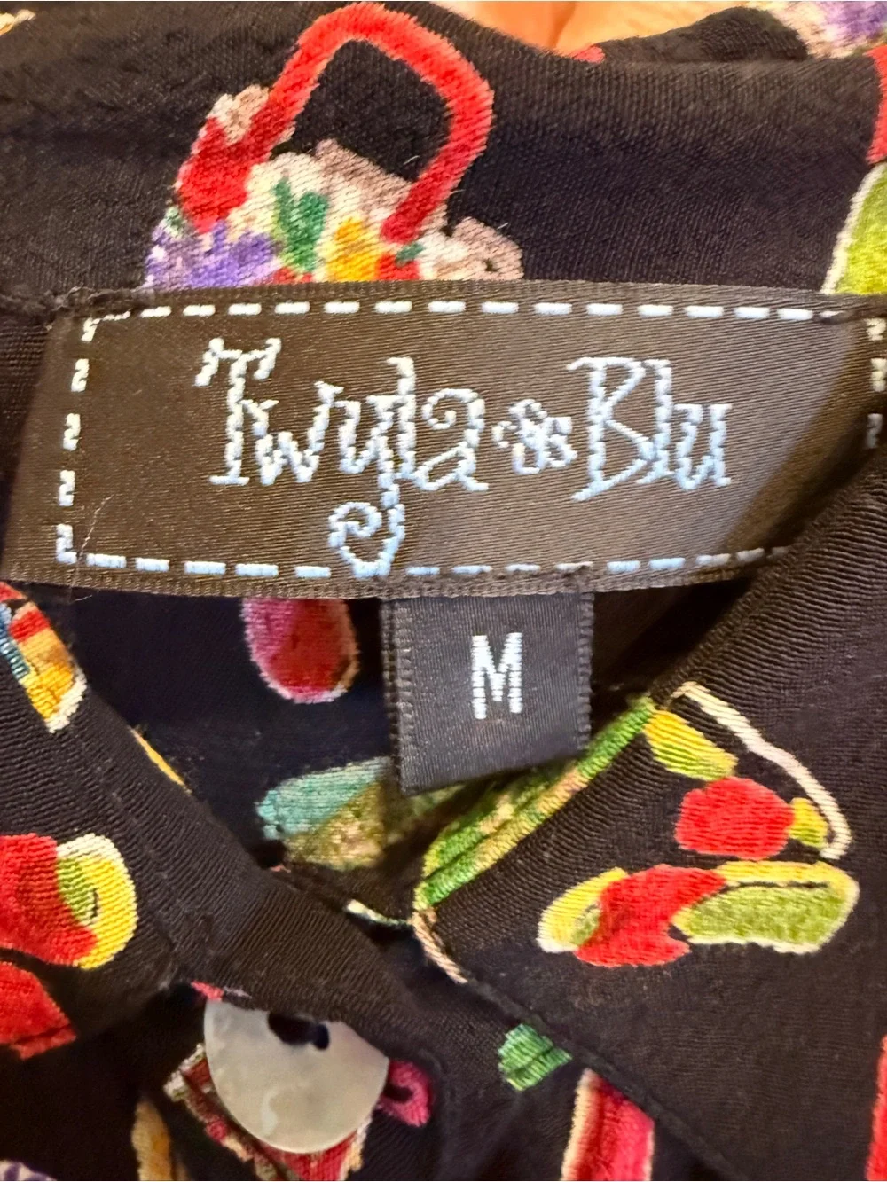 Twyla Blu Women’s 2pc Summer Coord Set Campy Flowy Flip-Flop Handbag Print sz M